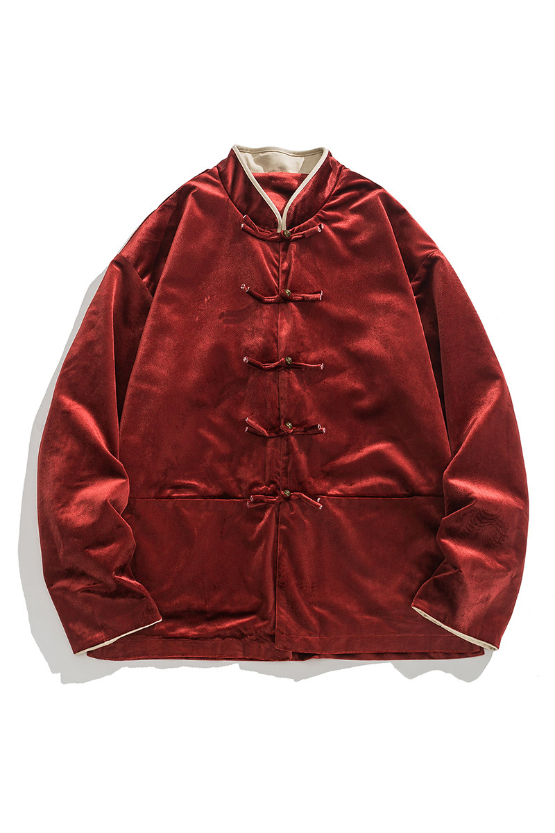 2025秋冬加厚绒亮面立领新中式唐装汉服风外套JK68P110,男装民族服装,电商B375