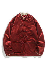 2025秋冬加厚绒亮面立领新中式唐装汉服风外套 JK68 P110图片