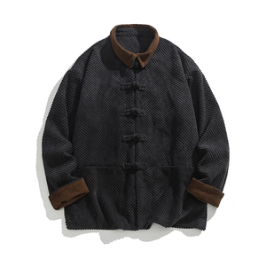 24年复古厚灯芯绒翻领布衣新中式风汉服长袖衬衫 JK67 P110图片