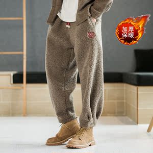 大码宽松加绒加厚羊羔毛复古收口保暖风休闲裤 K121 P70图片