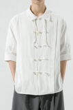 2024加大码麻料纯色翻领风汉服唐装风衬衫C57F65，男装衬衫，电商B375