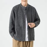2025冬季款加大码立领唐装汉服毛呢风中山装衬衫JK49P75，男装衬衫，电商B375