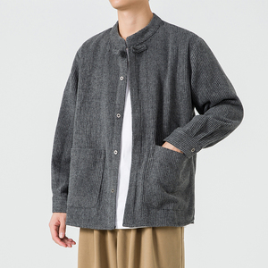 冬季中式宽松加大码立领唐装汉服风厚长袖衬衫 JK49 P75，男装衬衫，电商B375