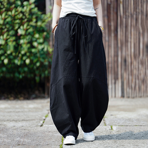 加大码宽松棉麻厚太极裤汉服唐装风纯色休闲裤 K174 P75图片