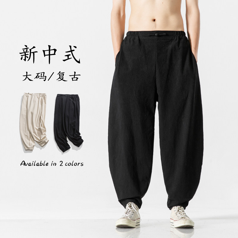 24年复古风麻裤汉服麻男新中式休闲垮裤 M到5XL K178 F75图片