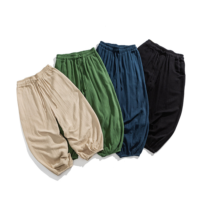 春夏松紧新风汉服唐装平铺实物图日系纯色休闲裤K196P60,男装休闲裤,电商B375