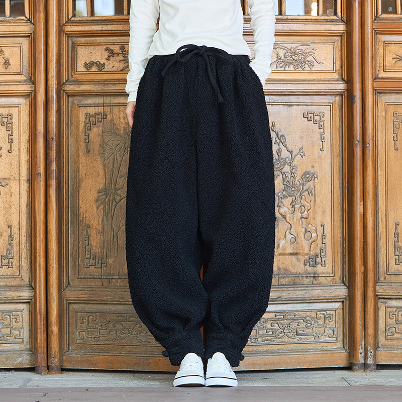 2025户外汉服冬季加厚毛绒加绒古风风休闲裤K210P80,男装民族服装,电商B375
