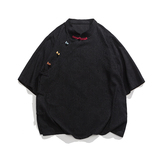 新中式中袖麻料复古汉服马褂风衬衫M到5XLJK59F65，男装衬衫，电商B375