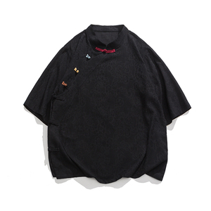 新中式中袖麻料复古汉服马褂风衬衫 M到5XL JK59 F65图片