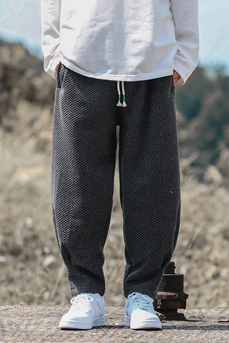 2024加大码新中式汉服唐装厚宽松风休闲毛呢裤K01P70,男装休闲裤,电商B375