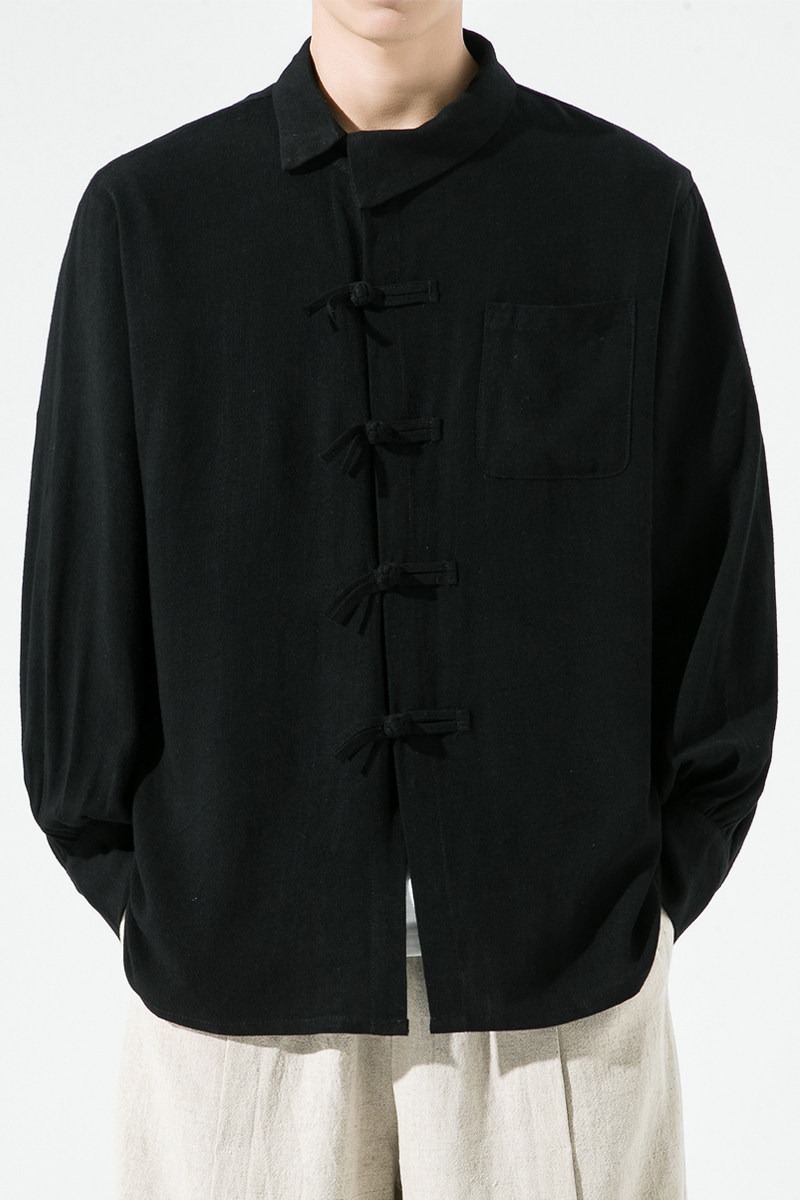 秋冬打底麻料长袖衬衫风复古太极服古风布衣C56P65,男装T恤,电商B375