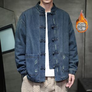 冬季宽松加绒加厚复古中式立领风水洗棉夹克 JK43-1 P130图片