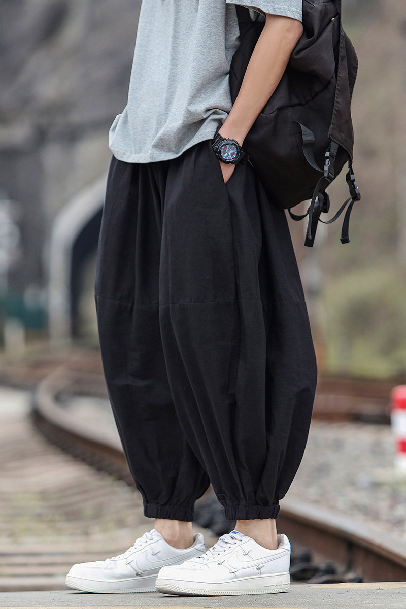 25夏装新款宽松加肥加大码纯色灯笼裤风长裤K149P70,男装休闲裤,电商B375