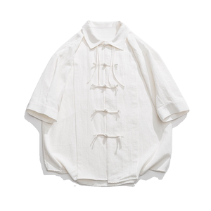 2024加大码麻料纯色翻领风汉服唐装风衬衫 C57 F65图片