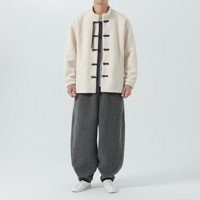 冬季复古立领布扣羊羔毛纯色唐装汉服风棉衣JK72P130,男装棉衣,电商B375