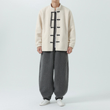 冬季复古立领布扣羊羔毛纯色唐装汉服风棉衣JK72P130，男装棉衣，电商B375