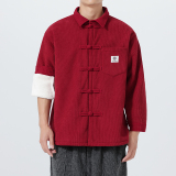 冬装古风汉服翻领中山装加绒加厚衬衫风衬衣JK83P115，男装衬衫，电商B375