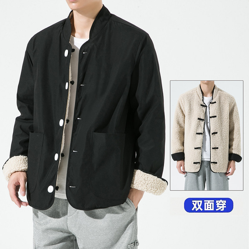 24年复古加大码直筒羊羔毛两面穿厚保暖风棉服JK35P140,男装棉衣,电商B375
