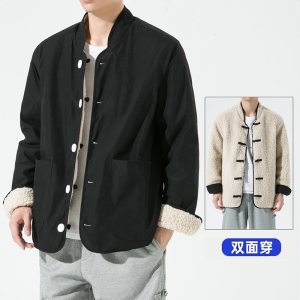 24年复古加大码直筒羊羔毛两面穿厚保暖风棉服 JK35 P140图片