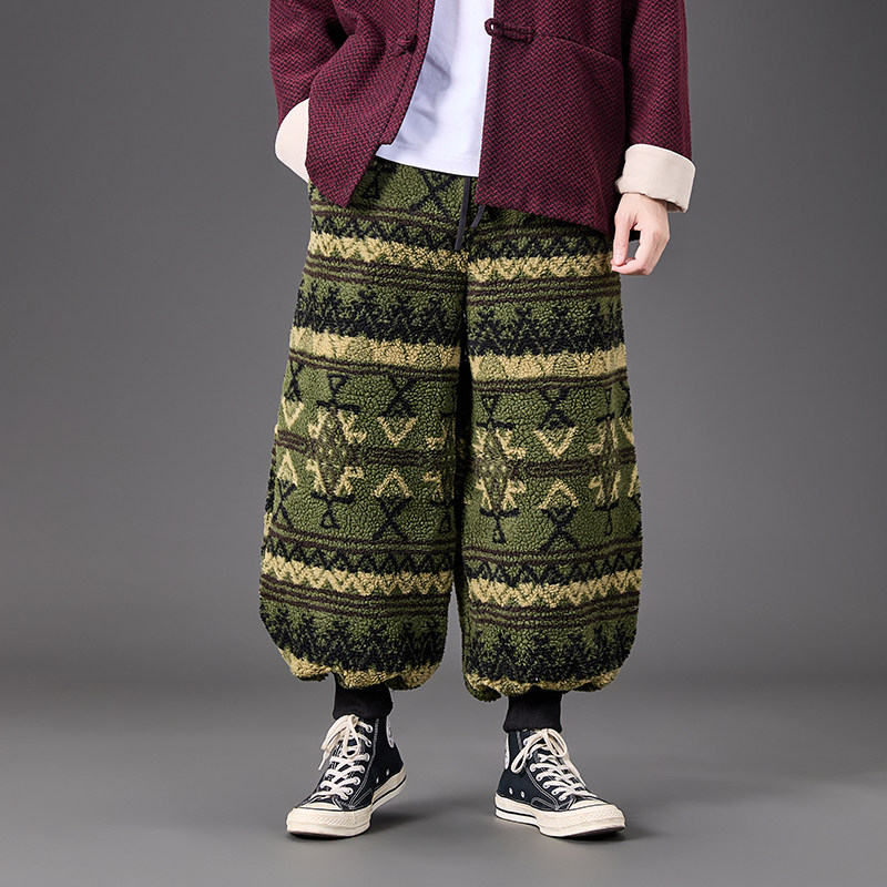 冬装汉服加绒加厚毛绒保暖收口松紧风休闲裤K212P85,男装棉衣,电商B375