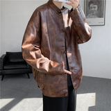 2025春季水洗皮衣宽松布扣立领风中式皮夹克JK69P125，男装夹克，电商B375