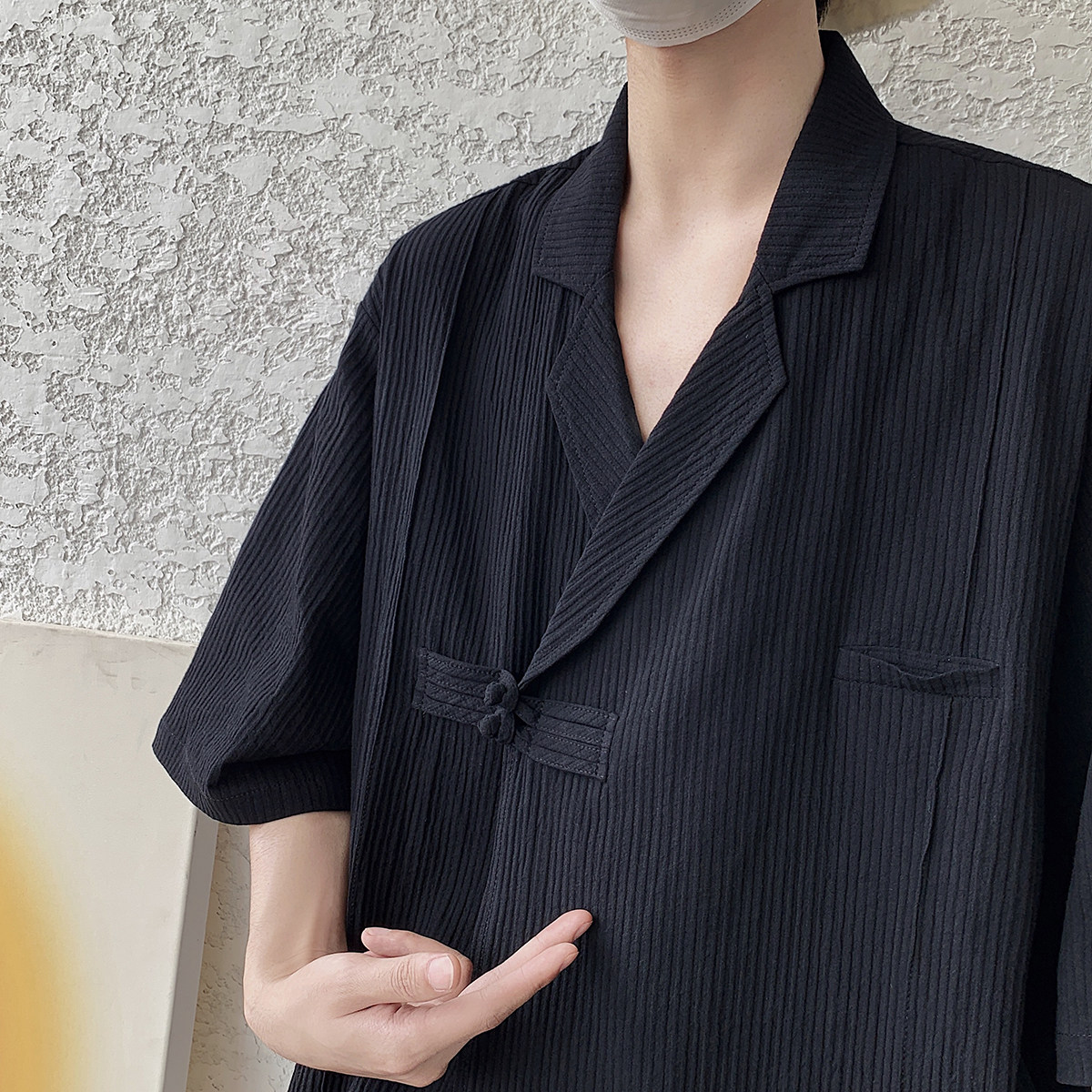 24年复古布扣棉麻宽松暗黑系风休闲短袖西服JK40F65,男装西服,电商B375