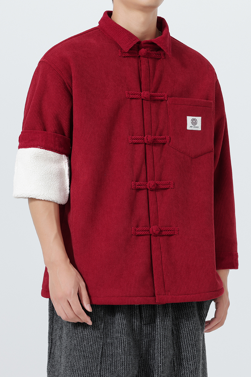 汉服日系加绒加厚毛绒复古中式衬衫布扣风衬衫JK83P115，男装衬衫，电商B375