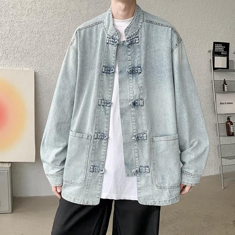 25年加绒厚立领夹克唐装复古汉服风牛仔棉衣JK43-1P130,男装夹克,电商B375