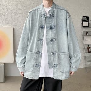 25年加绒厚立领夹克唐装复古汉服风牛仔棉衣 JK43-1 P130图片