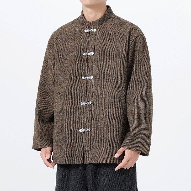 秋冬加大码厚款毛呢立领唐装日系呢料风夹克JK80P110,男装夹克,电商B375