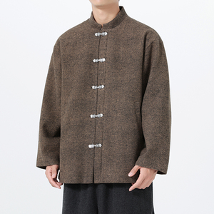 秋冬加大码厚款毛呢立领唐装日系呢料风夹克 JK80 P110图片