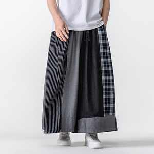 春夏大码垂感拼接阔腿水洗做旧汉服唐装风牛仔裤 K200 P85图片