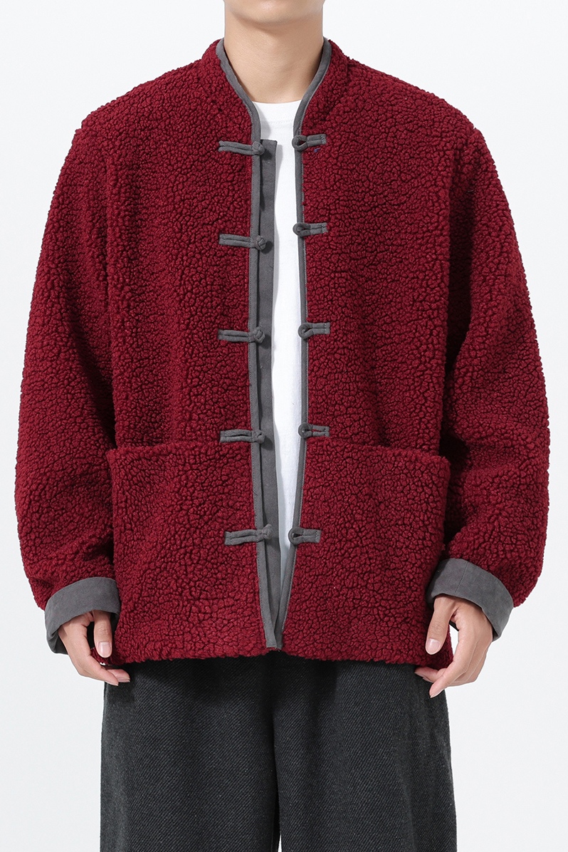 25加大码冬装羊羔毛厚立领古风唐装汉服风棉衣JK84P125，男装棉衣，电商B375