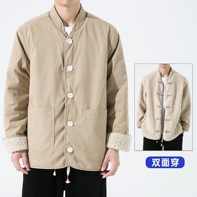 24年复古加大码直筒羊羔毛两面穿厚保暖风棉服JK35P140,男装棉衣,电商B375