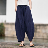 2025麻料复古宽松灯笼裤休闲复古中山装风裤子K201P65，男装民族服装，电商B375