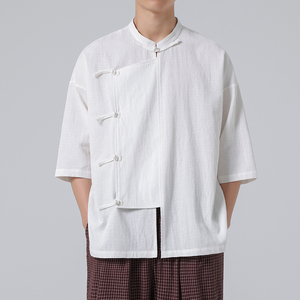 24年复古盘扣纯色立领风复古太极服男汉服衬衫C68F65