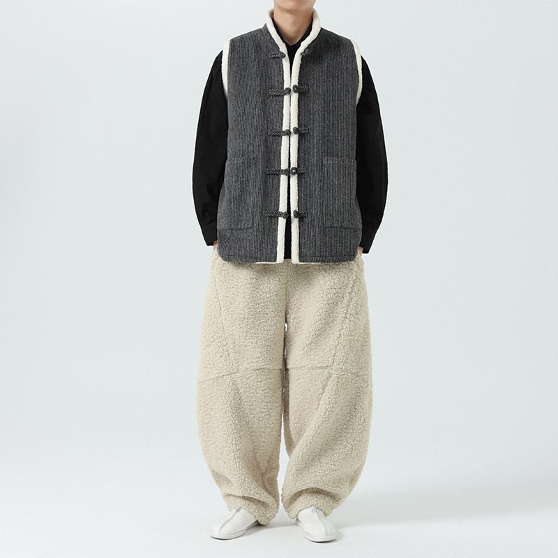 呢料潮唐装汉服立领盘扣加绒加厚风棉背心 JK70 P100图片