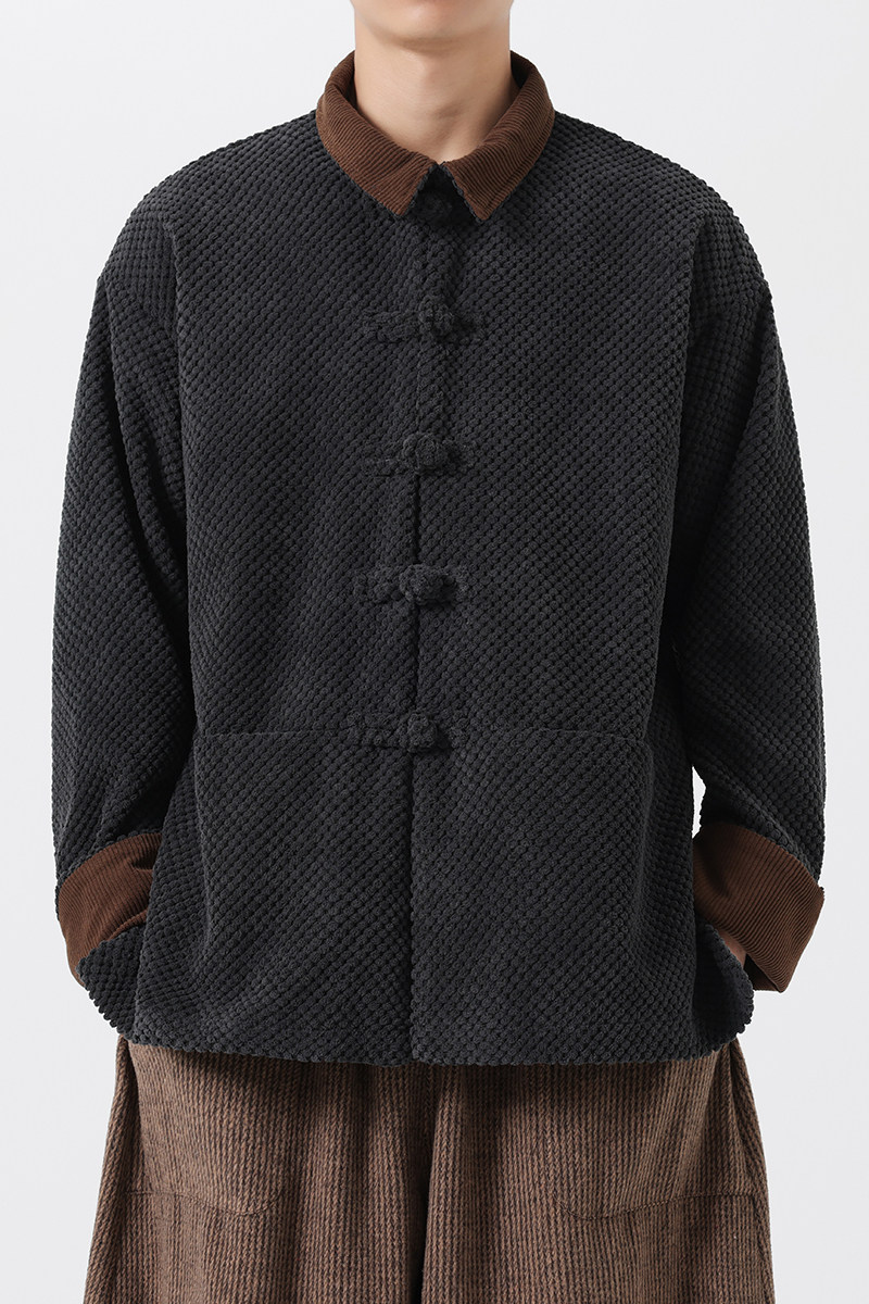 秋冬季新中式厚翻领复古布扣夹克风唐装汉服JK67P110,男装夹克,电商B375
