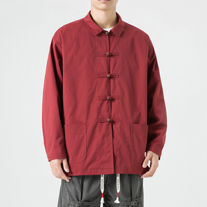 新中式宽松翻领纯色铜扣中山装太极服风夹克 JK45 P110图片