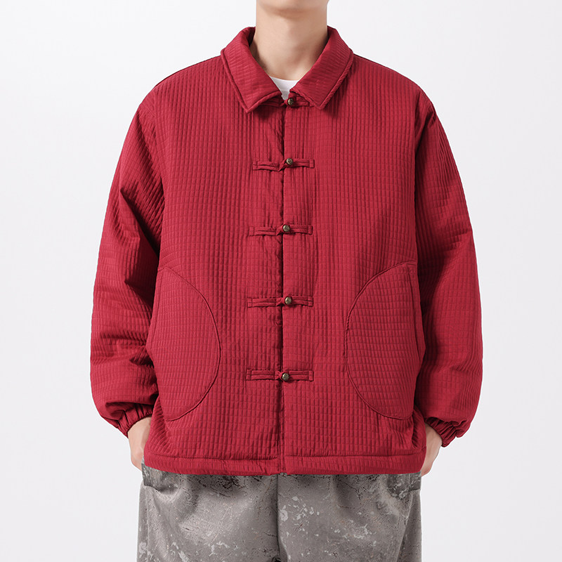2024加大码棉衣纯色翻领布扣汉服模特图风厚JK71P130,男装棉衣,电商B375