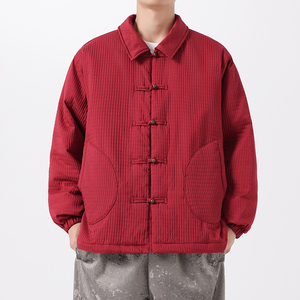 2024加大码棉衣纯色翻领布扣汉服模特图风厚 JK71 P130图片