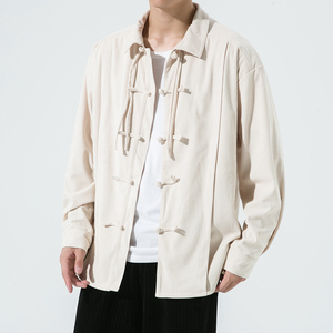2025加大码宽松条绒纯色唐装汉服模特打底风衬衫 C53 P40图片