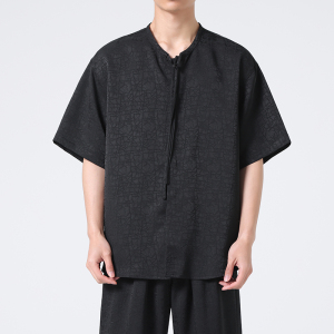 春夏新款复古龟纹新中式唐装双面纱风T恤 M到5XL C74 F70图片