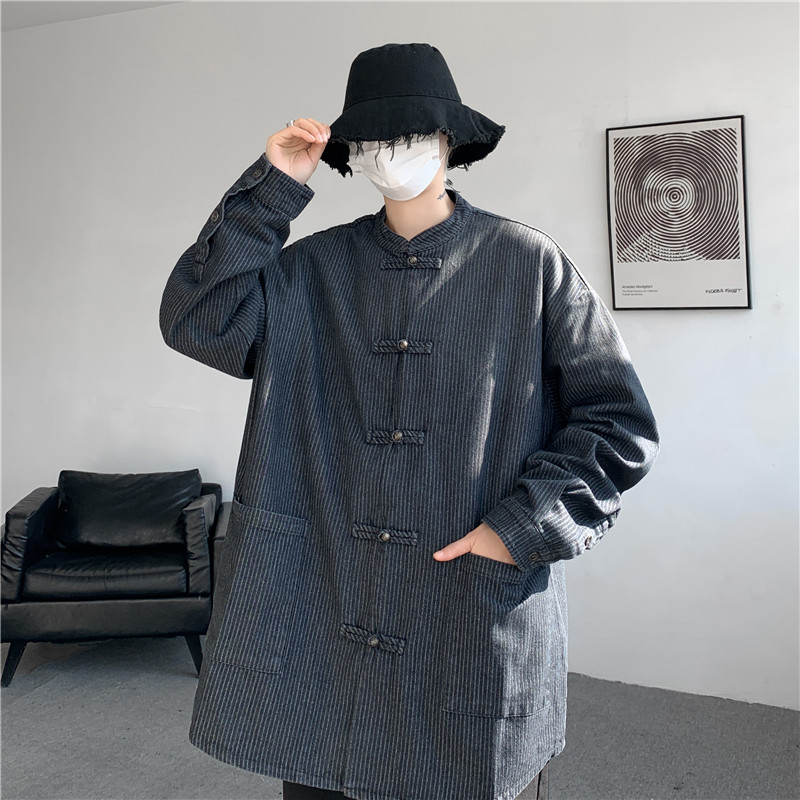 25唐装汉服春装风夹克牛仔厚外套复古长袖衬衫 JK65 P105图片