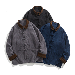 24年复古厚灯芯绒翻领布衣新中式风汉服长袖衬衫 JK67 P110图片