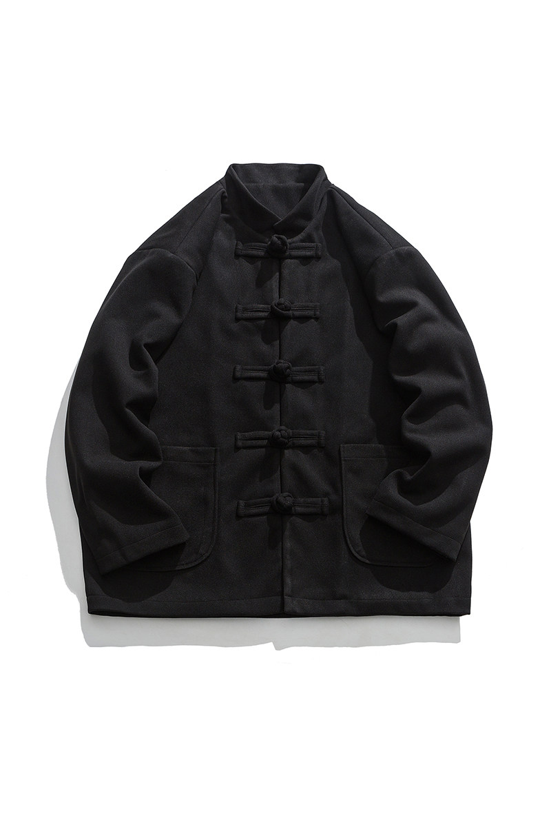 24年冬加绒日系毛呢布扣唐装汉服风外套棉衣JK50P135,男装棉衣,电商B375