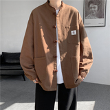 2025港风水洗布扣复古日系加大码新中式风衬衫JK63P110，男装衬衫，电商B375