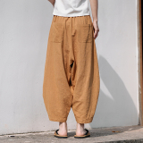 2025麻料复古宽松灯笼裤休闲复古中山装风裤子K201P65，男装民族服装，电商B375