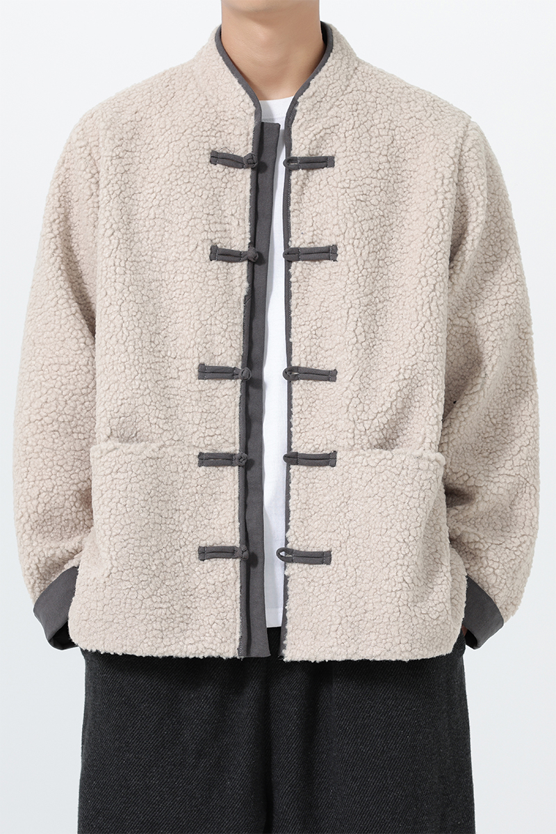 冬季宽松布扣中式羊羔毛中山装风唐装棉服JK84P125，男装棉衣，电商B375