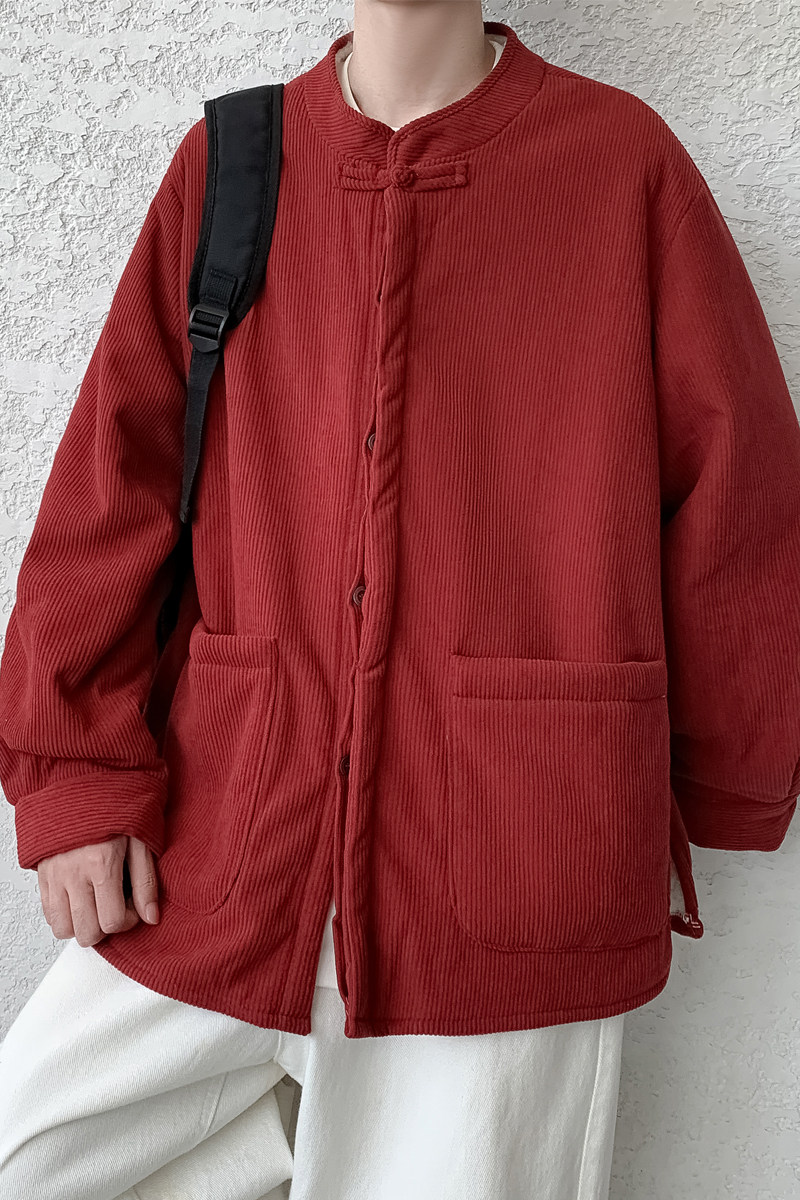 加绒加厚立领布扣中式棉衬衫唐装汉服风长袖衬衣JK37P95,男装衬衫,电商B375